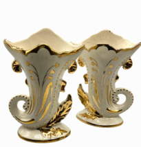 White &amp; Gold Antique Vases Lot of 2 English Porcelain Granny Core Cottag... - $46.64