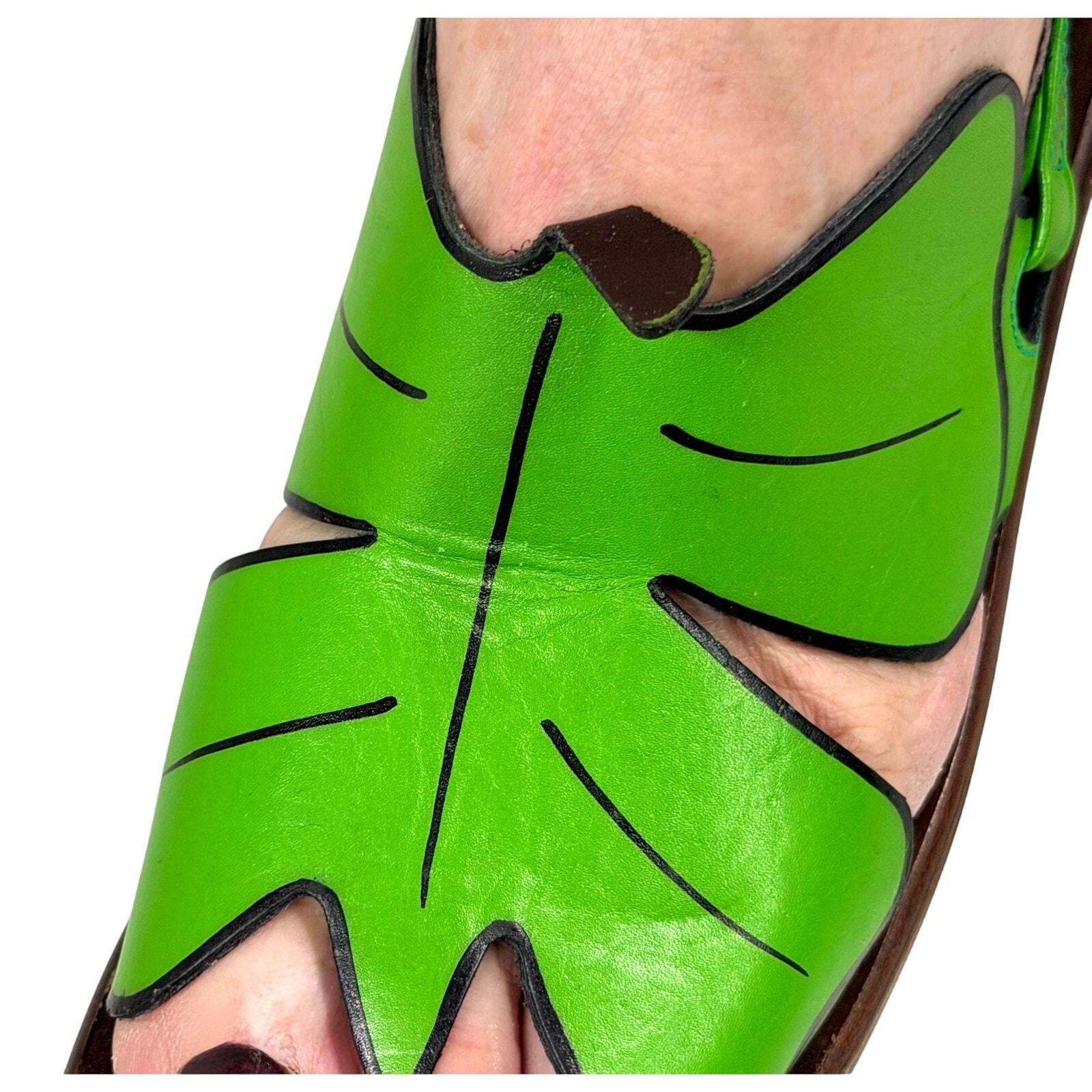 VTG 70s Golo Italy Bright Green Leaf Slingback Block Heel Sandals Mod Pop Art 8 Item image 7