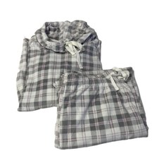 Carole Hochman Pajama Set Women&#39;s Sz M Gray Pink Plaid Cowl Neck 2 Piece... - £12.72 GBP