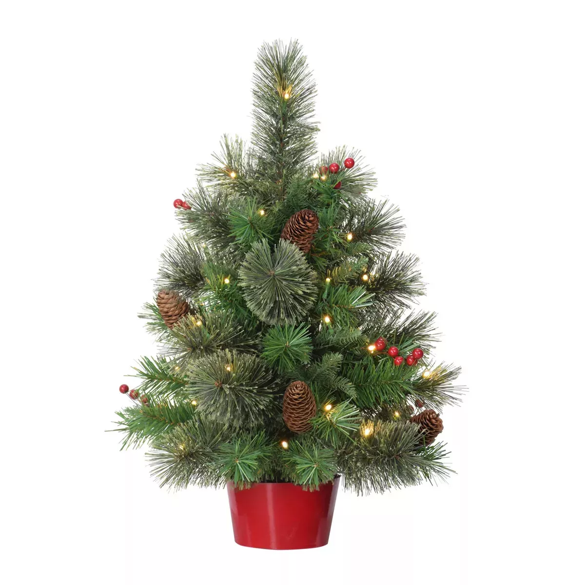 2ft Puleo Pre-Lit Tabletop Artificial Christmas Tree Red Base Clear Lights - $90.98