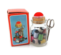 Vintage sewing kit sewing room decor needlework accessories retro storage jar - £13.59 GBP