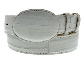 Cowboy Belt Off White Leather Real Exotic Eel Skin Rodeo Dress Buckle Cinto - £47.80 GBP