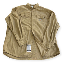 Carhartt FR Long Sleeve Work Shirt Men 2XL Tan Button Up Flame Resistant - £16.65 GBP