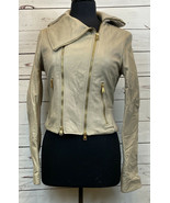 BCBG Maxazria Leather Double Zipper Tan Desert Bomber Jacket Coat Size S... - $2,750.21 MXN