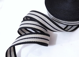 1/2&quot; 13mm width - 5-50 yds Black / Gray Stripe Grosgrain Ribbon Poly Tap... - $6.99+