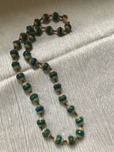 Estate Bead for Life Yellow Green &amp; Blue Striped w Iridescent Spacer Bead Neckla - £8.29 GBP