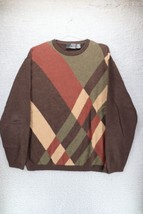 J. Ferrar Mens Brown Argyle Pattern Cotton Sweater Long Sleeve Sz L VTG - £9.49 GBP
