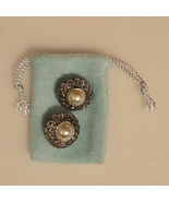 Vintage Sterling Silver 925 Marcasite Pearl Post Earrings 13/16&quot; inch - $1,193.03 MXN