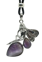 Fairy Necklace Amethyst Pendant Natural Gemstone Cord Bead Healing Stone - £8.54 GBP