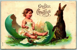 Baby Hatched From Egg Rabbit Bunny Fantasy Easter Greetings DB Postcard I10 - £9.27 GBP
