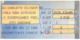 Ozzy Osbourne Ticket Stub November 23 1993 Charlotte North Carolina - $17.32