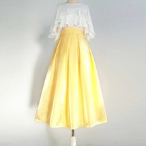YELLOW Satin Pleated Midi Skirt Outfit Women Custom Plus Size Party Skirt image 1