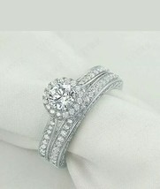 14k Placcato Oro Bianco 1.50ct Rotondo Finto Halo Matrimonio Ring - £74.84 GBP