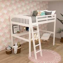 Everest White High Loft Bed with Desk and Storage, Heavy Duty Solid Wood Full Si - £397.28 GBP