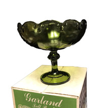 Vintage Indiana Glass Scalloped Green Tear Drop Pedestal Compote Dish W/... - £10.09 GBP