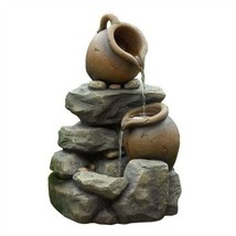 Outdoor Garden Polyresin Rock and Pitchers Waterfall Fountain with Pump - $225.71