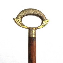 Antique Brass Head Steampunk Ring Handle Handmade Wooden Walking Stick Cane Gift - £31.39 GBP
