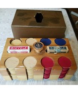 1940s U.S. Playing Card Co Branded 199 Wood Poker Chips, Caddy, 2 decks ... - £42.37 GBP