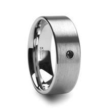 IRENAEUS Flat Brushed Tungsten Men’s Wedding Ring with Black Diamond - 6mm  - $109.99