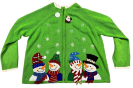 Tiara International Christmas Collection Green Full Zip Sweater Santa Clip on XL - £15.45 GBP