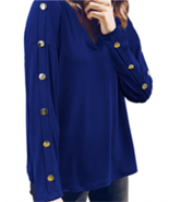 Albe Rita Women&#39;s Casual V-Neck Long sleeve shirt with gold buttons XL Blue - £18.00 GBP