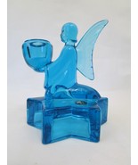 Vintage Blue Glass L. E. Smith Angel Candle Holder with Star Base 4 3/4&quot; - $14.85