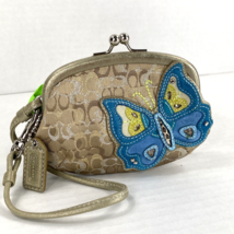 Coach Coin Wallet Purse Butterfly  Lurex Kisslock Teal Beige W5 - $79.19