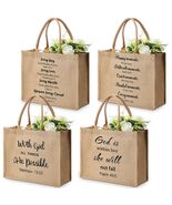 4 Pack Church Mother&#39;s Day Burlap Tote Bags 15.3x12x6 Inch Brown Handle - $358.87 MXN