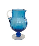 Vintage Hand-Blown Glass Pitcher Small Blue Handcrafted Collectible - $461.34 MXN