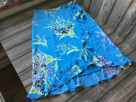 Valerie Stevens Petite Skirt Womens Size 8P Pure Silk Blue Side Ruffle Zipper - £14.48 GBP
