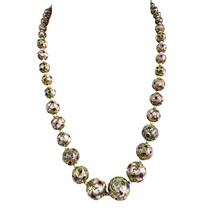 Vintage Stunning VTG Authentic Cloisonne Necklace Gold Flowers 22&quot; Long Necklace - £241.23 GBP