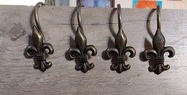 Fleur de Lis Set of 12 Shower Curtain Hooks Antique Bronze Metal Decorative - £13.12 GBP