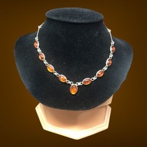 vintage sterling silver natural honey amber links necklace 19” - £76.17 GBP