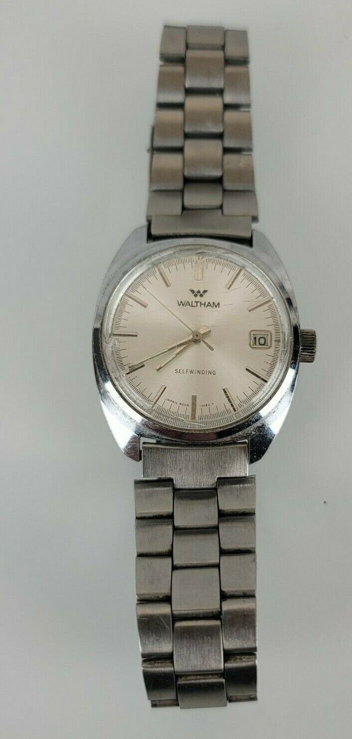 Waltham Self Winding Watch Wristwatch Men Silver Base Metal Bezel Japan - $69.29