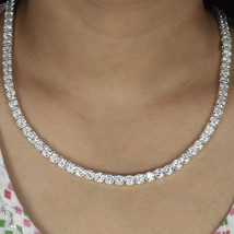 8mm Round Lab-Created Diamond Tennis Necklace Size 18&quot; 14K White Gold Plated - £256.73 GBP