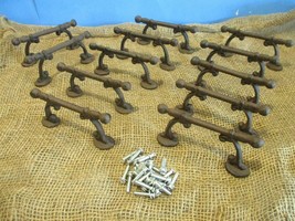 12 RUSTIC HANDLES DRAWER PULLS ANTIIQUE STYLE SHED BARD DOOR GATE W/ SCR... - £15.70 GBP