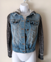 Mossimo Jean Jacket Vest with Gray Sweater Sleeves XS/TP Button Up - £13.23 GBP