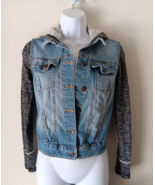 Mossimo Jean Jacket Vest with Gray Sweater Sleeves XS/TP Button Up - £12.90 GBP