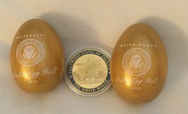 3 TRUMP = 2018 + 2019 GOLD EASTER EGGS (2) + WHITE HOUSE CHALLENGE COIN ... - $52.50