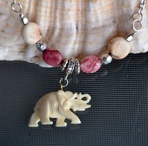 Elephant Necklace, Bone Elephant, Tribal Howlite, hemimorphite (369) - £20.96 GBP