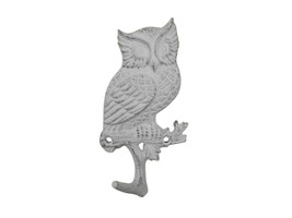 [Pack Of 2] Whitewashed Cast Iron Owl Sitting on a Tree Branch Decorative Met... - £28.88 GBP
