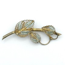 LACY FILIGREE leaf and branch vintage pin - blue gold-plated 800 silver brooch - $20.00