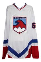 Any Name Number Team Iceland Hallur New Men Sewn Hockey Jersey White Any Size image 4