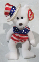 TY Beanie Babies SAM White w/Hat n Flag Jacket Plush Bear DOB July 4,  2003 - £11.19 GBP