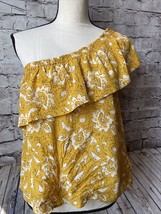 Madewell Silk One Shoulder Floral Print Women’s Top  Mustard Ruffle Size S - $275.58 MXN