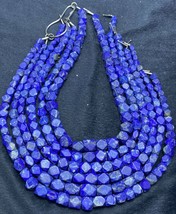 Lapis Lazuli Un-polished Matte Octagon shape necklace 3pc 16&quot; beads stri... - $74.25