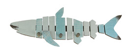 Coastal Blue and White Shark Shaped Distressed Finish Wooden Wall Hook - $34.64