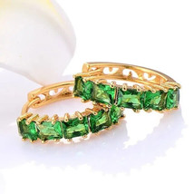 2Ct Emerald Cut Simulated Green Emerald Hoop Earrings 14K Yellow Gold Plated - £52.47 GBP