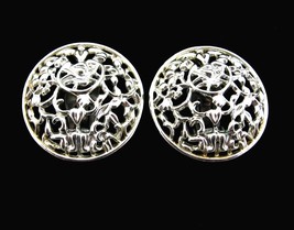 Sarah Coventry Frozen Lace Silvertone Earrings Vintage Clip On Round Dome - £14.27 GBP