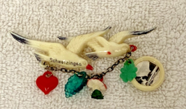 Vintage Souvenir Schwetzingen Celluloid Old Plastic Seagulls Brooch Dangles - $28.22